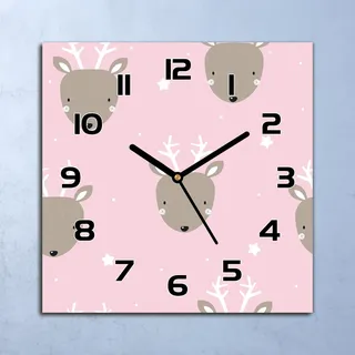 Wanduhr Echt-Glas-Küchenuhr Hirsch Kleines Quarz Lautlos 30x30 Deko Bilder - Rosa