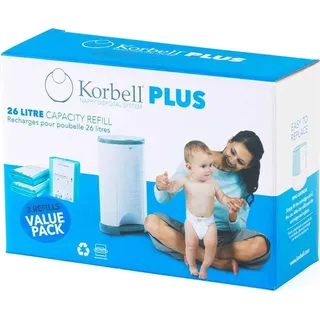 KORBELL - Nachfüllpackungen für Windelbehälter - MAXI - 26 L - x3 - Biologisch abbaubar - Geruchskontrolle - Kapazität 330 Windeln
