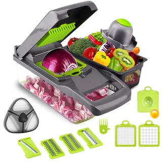 Mandoline Gemüsehobel Edelstahl Klinge 13 in 1 - Multifunktion Gemüseschneider Verstellbar Küchenhobel Gemüsespaghetti Karotte und Reibenschneider Zucchini Spaghetti Maker Grau