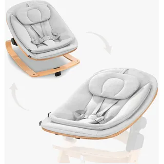 hauck Highchair Bouncer Eco, Light Grey - Babywippe mit Holzgestell - Ergonomische, Verstellbare Liegefläche ab Geburt - inkl. Adapter Kompatibel mit Hochstuhl Alpha+ und Beta+