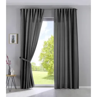 2er Set Vorhänge Verdeckte Schlaufen Cationic »JENA« HxB 225x140 cm Grau Blickdicht Leinen Optik Gardinen Meliert Gardinenband mit Raffhalter, 2019037-2