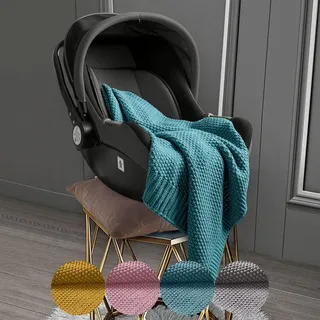 wometo Babydecke Strickdecke Oeko-TEX Wolle-Look türkis 70x100