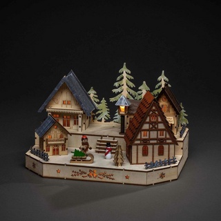 Konstsmide LED Holzsilhouette Dorf mit Schneemann 30 x 20 x 20 cm