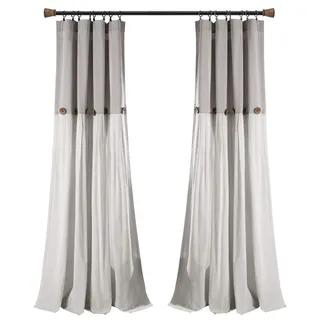 Lush Decor Fenstervorhang aus Leinen, mit Knopfleiste, 101,6 x 213,4 cm, Grau und Weiß, Landhausvorhänge, rustikale Dekoration, Moderne Bauernhaus-Vorhänge für Wohnzimmer, Schlafzimmer und Esszimmer