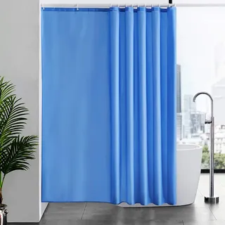 Furlinic Duschvorhang Überlänge Badvorhang Anti-schimmel Textil für Badewanne und Dusche Vorhang aus Stoff Antibakteriell Waschbar mit 12 Duschringen Blau Extra Groß 200x200cm.