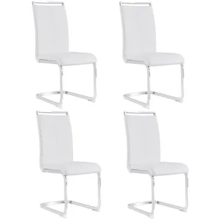 Flieks Freischwinger 4er Set Kunstleder Weiß Metallgestell 120kg , Leder , 42x100x54 cm , Esszimmer, Stühle, Schwingstühle