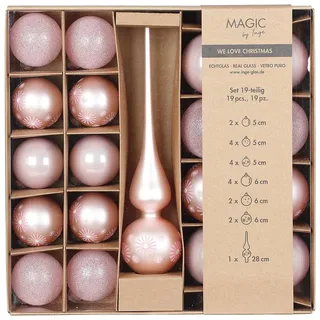 Inge‘s Christmas Decor MAGIC by Inge - Weihnachtskugeln Set 19-teilig Lovely Magnolia, mit Christbaumspitze und Kugeln, Christbaumschmuck Glas, Rosa