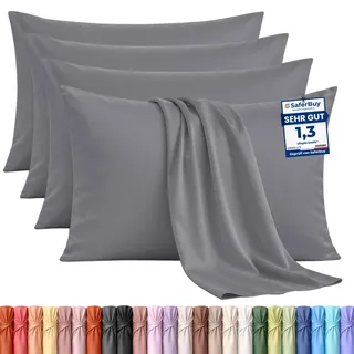 Utopia Bedding – 4er-Set Kissenbezüge – 40 x 60 cm – Oeko-TEX – Gebürstete Mikrofaser, 100% Polyester, mit Umschlagverschluss (Kissenfüllung Nicht enthalten), nur Kissenbezug – Grau