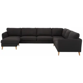 Home affaire Wohnlandschaft »MARSEILLE XXL 349cm, U-Form, Ottomane rechts/links wählbar« Massivholzbeine Eiche, Landhausstil, Wellenunterfederung, grau