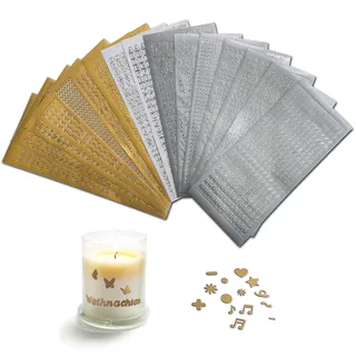 16 Blätter Kerzen Buchstaben Aufkleber ,Kommunion Wachsbuchstaben,Kerzen Klebebuchstaben Groß und KleinZahlen Sticker Set für Scrapbook Fotoalbum Grußkarten Taufe Hochzeit(Gold, Silber)