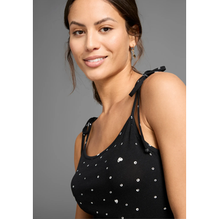 Midikleid KANGAROOS, Damen, Gr. 32, N-Gr, schwarz-weiß (schwarz, weiß), Single Jersey, Obermaterial: 95% Viskose, 5% Elasthan, bedruckt, gemustert, gepunktet, Midi, tiefer Rundhals, Kleider Midikleid, mit Spaghetti-Trägern und Schlitz am Saum