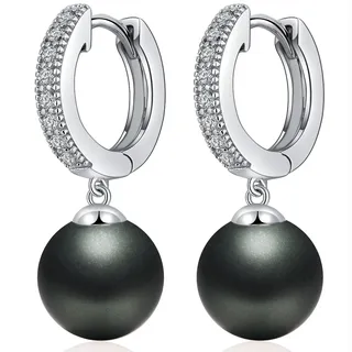 jiamiaoi Schwarze Ohrringe Perlenohrringe Damen Perle Ohrringe Silber 925 Creolen mit Perlen Schwarz Perlenohrringe Hängend