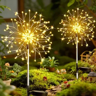 JINGTOPS 2 Stück Solarlampen für Außen Solar Feuerwerk Leuchten mit 150 LED, Gartendeko für Draußen wetterfest, Warme, 8 Modi Gartenleuchten Gartenstecker Beleuchtung Terrasse Weg Rasen Yard