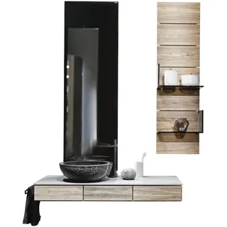 Voglauer Badezimmer , Grau, Eichefarben , Holz, Stein , Wildeiche , furniert, massiv , 96 cm , Goldenes M, Made in Austria , hängend, individuell planbar, erweiterbar, Typenvielfalt , Badezimmer, Badmöbelsets & Badmöbelserien, Badmöbel-Sets