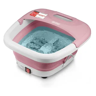 TZS First Austria - Fußsprudelbad 500W - Fußmassagegerät mit 3 Aufsätzen & 8 Massagerollen - Vibrations- & Luftblasenmassage, Infrarot- & Heizfunktion - Klappbar bis Größe 47 - Rosa