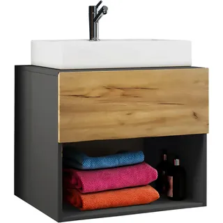 Mid.you Waschtischkombi , Anthrazit, Eichefarben , Holzwerkstoff , 2-teilig , 1 Schublade(n) Schubladen , 60 cm , hängend , Badezimmer, Waschbecken & Armaturen, Waschtische