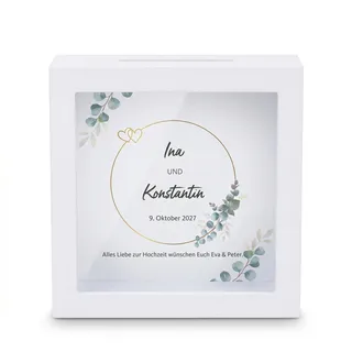 Herz & Heim® Hochzeit Geldgeschenk Spardose für Brautpaar – Geldbox personalisierbar mit Namen, Datum & Wunschtext – Bilderrahmen Geschenkbox für Hochzeitsgeschenk
