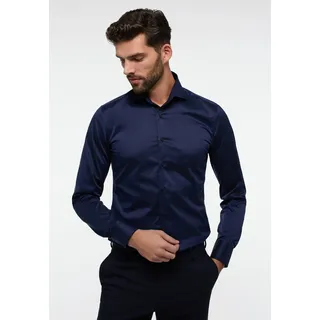 Langarmhemd ETERNA "SLIM FIT", Herren, Gr. 41, Extra verlängerter Arm, blau (dunkelblau), Twill, 100% Baumwolle, schmal, Manschette, Hemden Langarmhemd, NON IRON (bügelfrei)