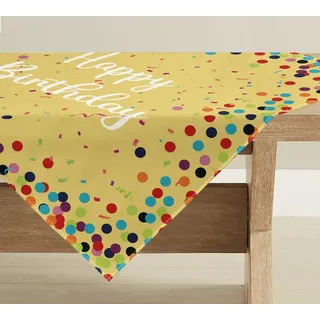 Artoid Mode Gelb Punkte Happy Birthday Geburtstag Tischwäsche, Saisonnal Küche Tisch Esstisch Dekoration Drinnen Urlaub Party Dekor 85x85 cm