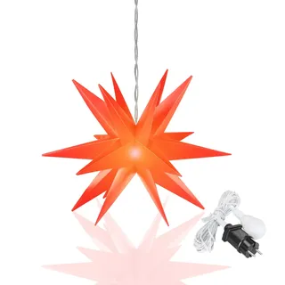 OVILUM Leuchtstern 3D mit LED Beleuchtung | rot | |Ø 57 cm| 3D Stern mit 18 Spitzen | wetterfest | Garten Deko, Wohnzimmer, Weihnachtsdeko | Weihnachtsstern | mit Timer | 7,5m Zuleitung