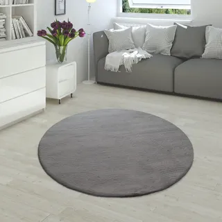 Paco Home Fellteppich »Rabbit 780«, rund, Kunstfell, Kaninchenfell-Haptik, echter Kuschelteppich, Uni-Farben