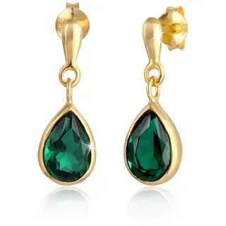 ELLI PREMIUM Ohrhänger Tropfen Grüner Quarz goldfarben 925 Silber vergoldet