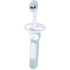 MAM Baby's Brush C146 Zahnbürste mit kurzem Griff und Sicherheitsring, für Babys ab 6 Monaten, Blau, 1 Stück