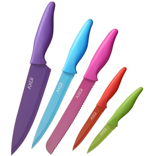 Axer Scharfe Messer Set für Küche - 5-teilig Küchen Messerset Bunt - Sehr Scharfe Küchenmesser Set Profi Koch Messerset Edelstahl - Bunte Messer Set Hochwertig - Kitchen Knife Set