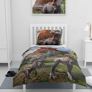 Familando Dinosaurier Bettwäsche für Jungen 135x200 80x80 cm · Dino Bettwäsche mit Reißverschluss Kinderbettwäsche aus 100% Baumwolle · mit T-Rex und Muster auf Rückseite (Mehrfarbig)