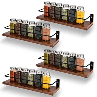 TDSYDS 4-Teiliges Set Gewürzregal Wand Ohne Bohren(40x9.5x7CM),Küchenregal Akazien Holz Schrank,Gewürz Organizer,Regal Küche Wand,Gewürzhalter&Gewürzregale Hängend,Spice Rack,Gewurzregalsystem