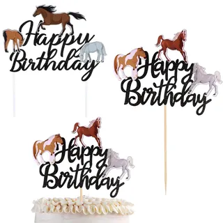 GWEOR Pferde Tortendeko Set für Geburtstag, Reitsport Motiv Cake Topper für Kuchen & Cupcakes, Hufeisen & Reiter Tortenstecker, Reiten Themenparty Dekoration für Kinder & Pferdeliebhaber