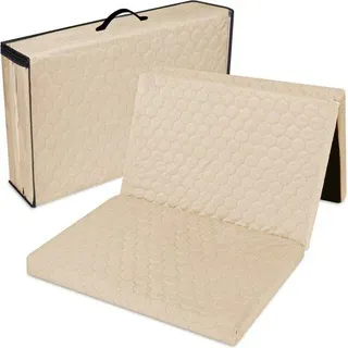 Reisebettmatratze 60x120 mit Samtbezug – faltbare Matratze für Kinder, Gästebett, Babybett, 120x60, faltbare Matratze, samtbezogen, beige - Beige
