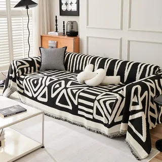 VanderHOME Chenille Sofa Überwurfdecke Große 2/3 Sitzer Sofaüberwurf Vielseitige Wohndecke als Dekodecke, Couch Überwürf, Sofa Überzug und Tagesdecke mit Deko Quasten 180 * 230cm-Schwarz
