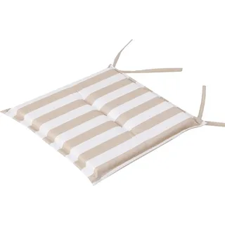 4er Set Stuhlkissen / Sitzkissen 46x45 cm, 4 cm dick, Sitzauflagen Polsterauflagen Outdoor/Indoor Garten Freizeit Sommer - Ecru mit Streifen - Beige
