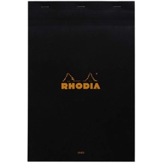 Rhodia 196009C - Notizblock / Schreibblock geheftet No.19 A4+ 21x31,8cm 80 Blätter liniert mit Rand 80g, abtrennbar und mikroperforiert, mit Kartonrücken, Schwarz, 1 Stück