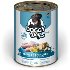 DOGGY Dog Paté Huhn & Kaninchen, 6 x 800 g, Nassfutter für Hunde, getreidefreies Hundefutter mit Lachsöl und Grünlippmuschel, Alleinfuttermittel mit Süßkartoffel und Zucchini, Made in Germany