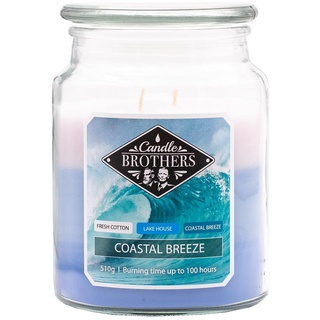 Candle-Brothers Große Duftkerze im Glas | Costal Breeze (510g) | Kerzen lange Brenndauer (110h) | 2 Docht Kerze | Kerze im Glas | 3 Schicht Kerzen