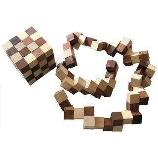Schlangenwürfel Gr. S - 6 cm Kantenlänge - Snake Cube - 3D Puzzle aus Holz 4x4