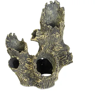 Relaxdays Aquarium Deko, Baumstamm, Versteck für Fische & Garnelen, HxBxT: 16,5 x 15 x 12 cm, Aquarium-Höhle, grau/grün