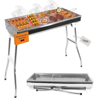 Klappbarer Holzkohlegrill, Campinggrill Edelstahl, Reisegrill für BBQ - Silber