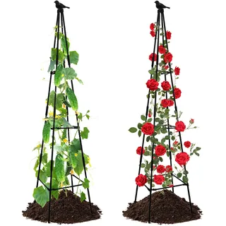 Lalahoni Rankgitter für Kletterpflanzen im Freien, 170,2 cm hoch, Garten-Obelisken-Rankgitter für Kletterpflanzen, Unterstützung von Clematis, Rose, Gemüse, Erbsen, Bohnen, Gurken, Hochbeet, Schwarz