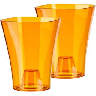 Tymar Orchideentopf Übertopf, 2er-Pack, transparent, Blumentopf, Blumenkübel für Orchidee, Pflanzentopf aus Kunststoff, Moderne, schlanke, Quadratische Form, ORCHPS001 (Orange Transpartent, ø 12 cm)