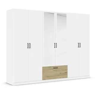 Rauch Möbel BARI Drehtürenschrank Kleiderschrank Weiß/Eiche Artisan, 1 Schublade, mit Spiegel, 271x210x54cm