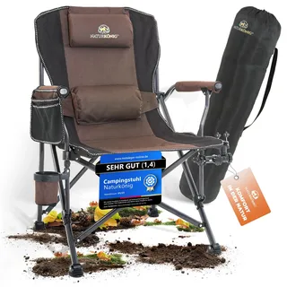 Naturkönig® Campingstuhl Faltbar bis 160 kg Große Sitzfläche Klappstuhl | Ergonomischer Angelstuhl mit Kissen Tasche Getränkehalter, klappbarer Strandstuhl & Faltstuhl für Camping, Angeln & Outdoor