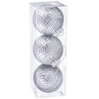 Set mit 3 Weihnachtskugeln 80 mm Pailletten Silber
