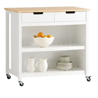 SoBuy Kücheninsel rollbar Weiß-Natur , Holzwerkstoff , 98x94x58 cm , Küchen, Küchenmöbel, Kücheninseln