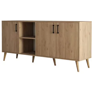 Calicosy Sideboard 3 Türen und 2 offene Fächer Dekor Eiche B180 cm - Exxen , Eschefarben , Holzwerkstoff , 45x83x50 cm , Kleinmöbel, Kommoden, Sideboards