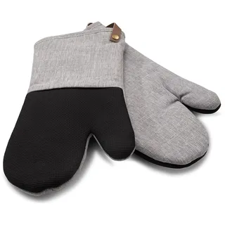 Cuisinart Ofenhandschuhe aus Neopren, Grau, 2er-Set, Ofenhandschuhe mit anthrazitfarbener Fischgrätenmanschette, Kunstleder-Aufhängeschlaufe, Neopren, rutschfest, hitzebeständige Ofenhandschuhe