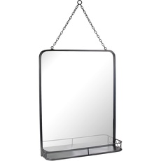 Stonebriar Rectangle Black Metal Wall Mirror with Hanging Chain and Shelf