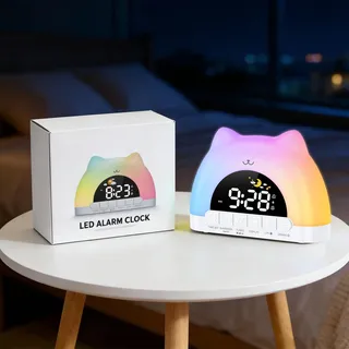 ORIA Kinderwecker, Digital Schlaftrainer Kinderwecker, mit 11 RGB Nachtlicht, 10 Musikarten Soundmaschine, Dual Alarms, Aufwachen, Snooze Funktion, 12/24, Wecker für Mädchen Jungen